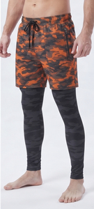 Shorts de compression pour hommes à imprimé camouflage, taille mi-haute avec cordon de serrage, séchage rapide, pour yoga et sport, double couche - Product Image 3