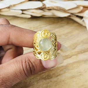 Fashionable Design Prehnite <b>Rings</b> Boho Floral Bands Brass <b>Ring</b> For Women 18k <b>Gold</b> Plated Botanical <b>Cocktail</b> Wholesale/OEM/ODM - Product Image 5