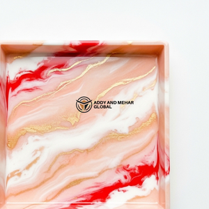 Orange Pink Marble Resin <b>Tray</b> with <b>Gold</b> Rim | Luxury Oval <b>Serving</b> <b>Tray</b> - Product Image 4