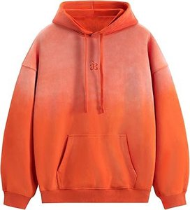 เสื้อฮู้ดดี้โอเวอร์ไซส์ผู้ชาย ย้อมสีไล่เฉดสีส้ม ผ้าฝ้ายถัก สวมใส่สบายๆ สำหรับฤดูใบไม้ร่วง มีกระเป๋าหน้า ระบายอากาศได้ดี ทรงพอดีตัว - Product Image 1