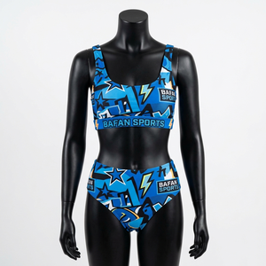 Conjunto de Bikini de Dos Piezas para Mujer, Tela Elástica de Poliéster y Spandex de 200 GSM, Traje de Baño Estampado Azul Eléctrico, Logotipo Personalizado - Product Image 3