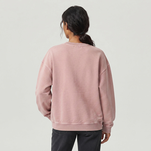 Sweat-shirt en molleton vintage surdimensionné pour femme, à épaules tombantes, avec broderie effet usé, col rond, manches longues, logo uni sur le devant - Product Image 2