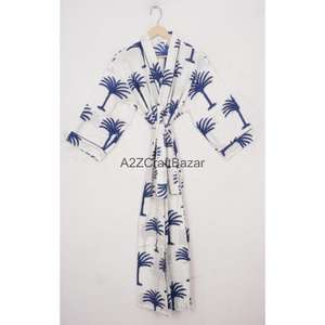 Kimono 100% Algodón con Estampado Floral, Bata de Dormir Romántica y Transpirable para Mujer, Estilo Indio, con Cierre de Cordón, para Verano, Ropa de Playa - Product Image 2