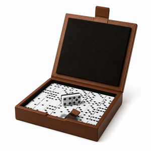 Juego de dominó de cuero en un estuche de lujo con interior de fieltro, juego de mesa moderno premium doble seis para entretenimiento familiar - Product Image 1