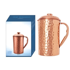 Pichet à eau en cuivre martelé de qualité supérieure avec couvercle, carafe à boisson moderne en métal pour la maison et la restauration, ensemble de carafes à boisson en cuivre - Product Image 6
