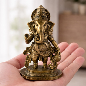 Statue en métal de Lord Ganesha finition laiton antique, statue religieuse hindoue en laiton de Ganesha, décoration pour temple domestique - Product Image 6
