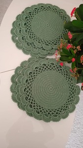 Handmade Green Floral Shape Macrame Table <b>Mats</b> Ideal for Boho Dining Setup and Farmhouse Home Decoration From India - Product Image 5