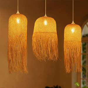 Fringed Bamboo Pendant Light Boho Japandi Woven Lampshade Hanging <b>Ceiling</b> Lamp OEM Supplier Vietnam Factory - Product Image 1