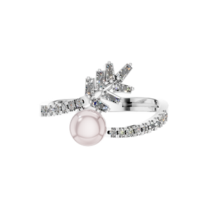 Bague de cocktail en argent sterling de style classique de créateur élégant perle de pierre naturelle et diamant bijoux fins pour les mariages - Product Image 3