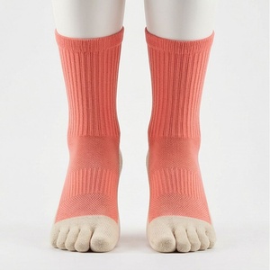 Coral 5 Toe Crew <b>Socks</b> Breathable Cotton Spandex Yoga <b>Socks</b> for Adults Summer Wear - Product Image 1