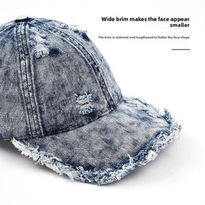 Vintage Distressed Denim Baseball Cap Custom Embroidered Logo Adjustable Cotton <b>Dad</b> <b>Hat</b> Washed Retro Streetwear Bulk Wholesale - Product Image 4