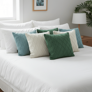 SOGA 6PC 45cm Diamond Knit Pillow Covers Set-2 Turquoise 2 <b>Cream</b> Cable Knit and 2 Sky Blue for Living Room <b>Sofas</b> - Product Image 4