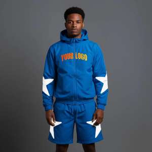 Conjunto de Chándal Corto de Nylon Personalizado con Sudadera con Cremallera y Cortavientos, y Pantalones Cortos Lisos para Hombre - Product Image 1