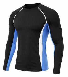 Camiseta Deportiva de Manga Larga para Hombre, Cuello Redondo, Corte Ajustado, Secado Rápido, Transpirable, Ecológica, con Bloques de Color Negro, Azul y Blanco, Tejido de Punto - Product Image 2