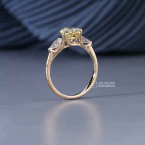 14KT Yellow Gold Pear Cut Lab Grown Diamond Ring for Women Luxury 3 <b>Stone</b> Fancy Yellow and EF+ Jewelry Gift 2.91g - Product Image 5