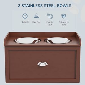 Set di Ciotole Rialzate per Cani di Taglia Grande, Marrone, con Vano Portaoggetti e 2 Ciotole per l'Alimentazione Quotidiana - Product Image 6