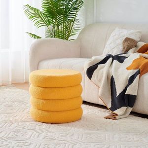 Modern Round Sherpa Footstool Teddy Vanity Stool with Flip Top Tray Upholstered Makeup Chair for Home Decor Storage Ottoman - Product Image 5