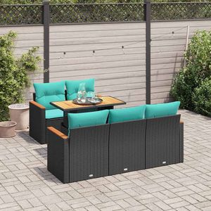 Set di divani da giardino in polyrattan nero da 6 pezzi con cuscini, mobili da giardino per esterni - Product Image 1