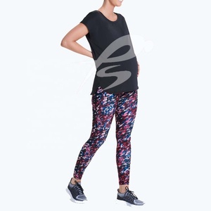Conjuntos de Ropa Deportiva/Yoga Personalizados al por Mayor para Mujer 2026, Leggings Largos de Cintura Alta con Estampado por Sublimación en Color Borgoña para Maternidad - Product Image 3