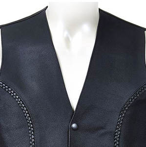 Gilet de moto vintage en cuir véritable noir pour homme, col en V, fermeture boutonnée, respirant, vêtement d'extérieur d'automne, côtés ajustables à lacets - Product Image 4