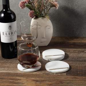 Posavasos de Mármol, Posavasos Redondos de Piedra para Bebidas y Café, Mármol Blanco con Posavasos de Latón Dorado para Mesa de Centro, Hogar y Bar - Product Image 2