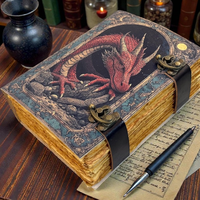 Carnet de notes vintage en cuir véritable imprimé à la main, style grimoire religieux classique, thème fantaisie antique