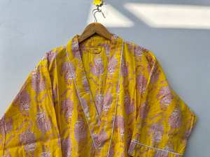 ชุดคลุมกิโมโนผ้าฝ้ายอินเดียลายพิมพ์นก ชุดลำลองสไตล์โบฮีเมียน - Product Image 4