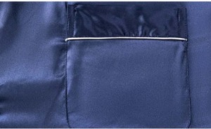 Ensemble de pyjama en satin de soie bleu marine pour homme, manches longues, couleur unie, classique, vêtements de nuit d'automne avec poche et bordure blanche - Product Image 5