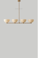 Lustre LED linéaire en laiton de style Mid-Century Designer, 4 lumières, suspension pour îlot de cuisine, abat-jour minimaliste en forme de bol, luminaire de plafond
