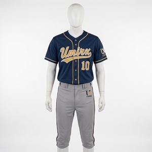 Ensemble d'uniformes de baseball personnalisés, maillot et pantalon, bleu marine, bordure dorée, nom et numéro brodés, kit d'équipe à boutons complets, adulte, 100% polyester - Product Image 2