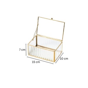 Minimalist Gold Metal Glass Storage <b>Box</b> Luxury Decorative Jewelry Organizer Transparent <b>Trinket</b> Container Hinged Lid for Vanity - Product Image 4
