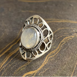 Wholesale 925 Sterling Silver <b>Ring</b> Natural Oval Moonstone Gemstone Unique Cutout Pattern Band Jewelry - Product Image 5