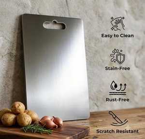 Planche à découper rectangulaire en acier inoxydable, antidérapante, facile à nettoyer, durable, non toxique, pour la cuisine - Product Image 1