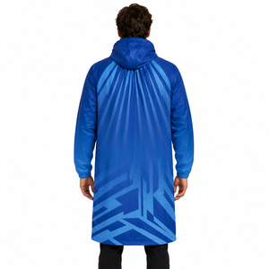 New <b>Waterproof</b> Hooded Polyester Swim Parka Adult Unisex Fleece Lined Winter Pool Deck <b>Jacket</b> Wave Print Zipper Closure <b>Long</b> High - Product Image 2