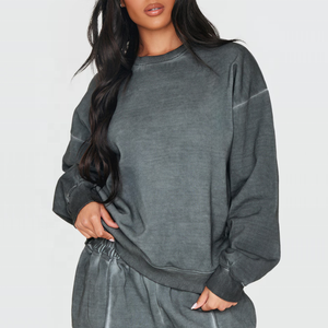 Conjunto de sudadera y jogger oversize para mujer con logo personalizado, estilo streetwear, lavado ácido, para entrenamiento, venta al por mayor - Product Image 2