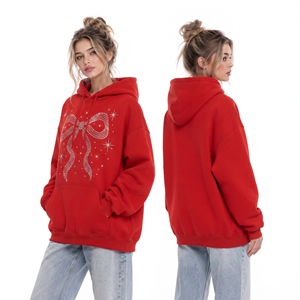 REGAL THREE Rhinestone Printed Pullover <b>Hoodie</b> Women Oversized Hooded Sweatshirt Front Pocket Drop Shoulder <b>Fleece</b> Top Ladies - Product Image 4