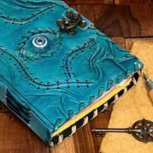 Diario Hecho a Mano de Cuero Genuino Vintage con Grabado de Ojo Azul Hocus Pocus, Borde Rústico Colorido, Grimoire Wiccano Religioso Clásico - Product Image 5