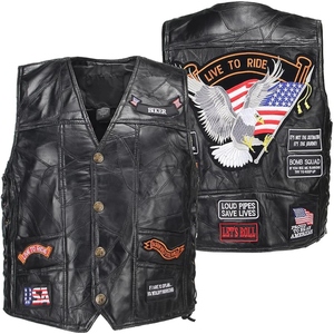 Chaleco de Motocicleta Unisex de Cuero Vacuno Genuino Negro, Transpirable, para Invierno, Personalizado, sin Mangas, para Motociclistas, Tallas Grandes, OEM, ODM - Product Image 1