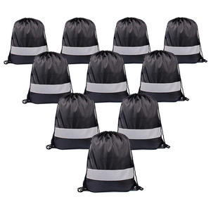Mochila con cordón ajustable y tira reflectante, mochila deportiva duradera para seguridad nocturna, unisex, poliéster, estilo minimalista - Product Image 2