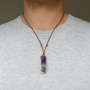 Natural Crystal Unshaped Pendant Necklace for Men and Boys with Adjustable <b>Rope</b> <b>Chain</b> by Violet Apex - Product Image 6