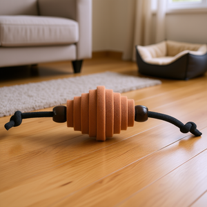 Pelota de Rugby CityStyle de 13 cm con Cuerda, Juguete Interactivo y de Movimiento para Mascotas, Fieltro/Madera - Product Image 3