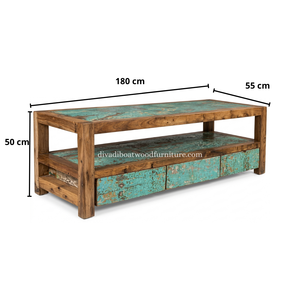 Meuble TV en bois de bateau recyclé durable, 3 tiroirs, nouveau style, modèle moderne, fait main, écologique, support TV en bois recyclé - Product Image 2