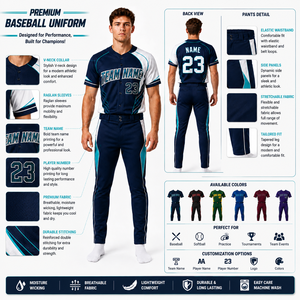 Men Custom Baseball Jersey Pants Uniform Set Full Button Sublimated Team <b>Athletic</b> Sportswear OEM Private Label Factory Supplier - Product Image 3