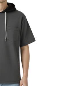 เสื้อยืดมีฮู้ดแขนสั้นสีเทาชาร์โคลสำหรับผู้ชาย มีกระเป๋าแบบมีเชือกผูก ฮู้ดแบบสวมใส่สบาย สไตล์สตรีทแวร์ เสื้อผ้าลำลองสำหรับฤดูร้อน ทรงโอเวอร์ไซส์ แฟชั่นผ้าฝ้าย - Product Image 3