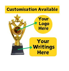 Trophée en métal 5 étoiles en or d'Inde, personnalisable, pour compétitions sportives, avec base noire, design métallique et étoiles 3D - Product Image 4