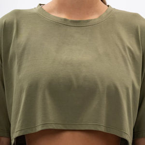 Women's <b>Olive</b> <b>Green</b> Oversized Crop Top Short Sleeve Crew Neck Regular Fit Solid Color Eco-Friendly Quick Dry Breathable <b>T</b>-<b>Shirt</b> - Product Image 6