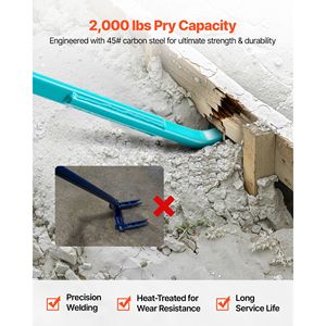 Leva Demolitrice in Acciaio al Carbonio Rinforzato da 52,5 Pollici, Capacità di Carico 2000 Libbre, Barra a Leva Lunga 56 Pollici per Demolizione Calcestruzzo - Product Image 3