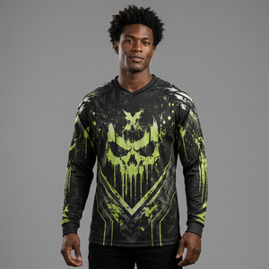 Camiseta de Paintball Personalizada para Hombre, Manga Larga, Diseño de Calavera Negra y Verde, Sublimación, Compresión, Secado Rápido, Ligera y Transpirable - Product Image 4