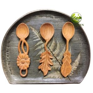 Custom Logo Wooden <b>Spoon</b> Set Unique Leaf Flower Fish Tail Branch Shapes High Quality Natural Wood <b>Coffee</b> <b>Spoons</b> Wholesale - Product Image 3