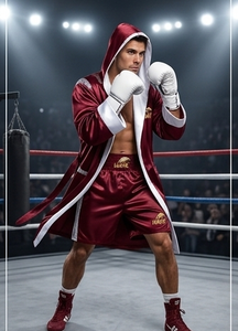 Robe de boxe Hawk en polyester satiné durable, pour l'entraînement aux arts martiaux, couleur marron et blanc, toutes saisons - Product Image 6